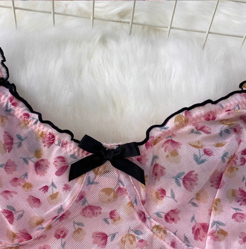 Sexy Floral Camisole & Shorts 2Pcs