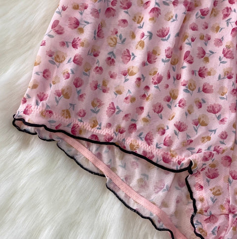 Sexy Floral Camisole & Shorts 2Pcs