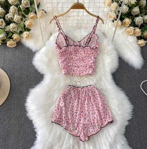 Sexy Floral Camisole & Shorts 2Pcs