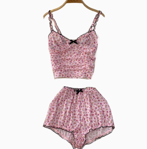 Sexy Floral Camisole & Shorts 2Pcs
