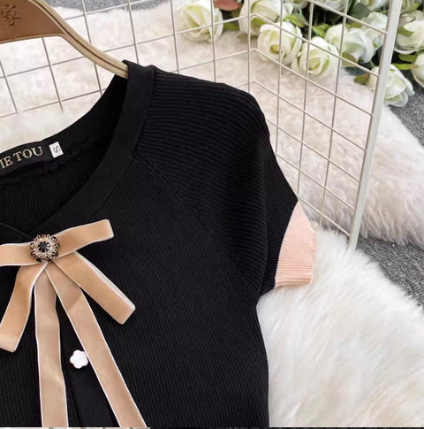 Bow-tie Layered Mesh Patchwork Dress