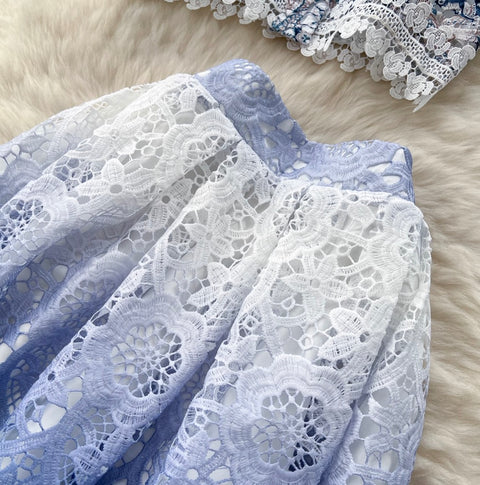 Lace Patchwork Embroidery Cardigan & Skirt 2Pcs