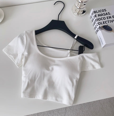 One-shoulder Midriff-baring Padded Top