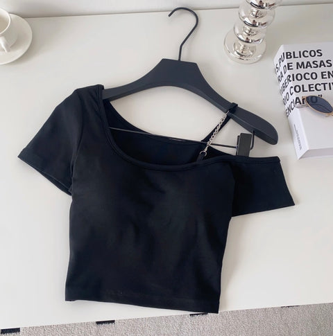 One-shoulder Midriff-baring Padded Top