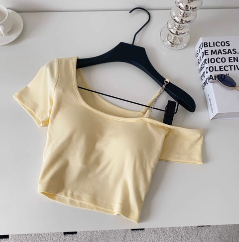 One-shoulder Midriff-baring Padded Top