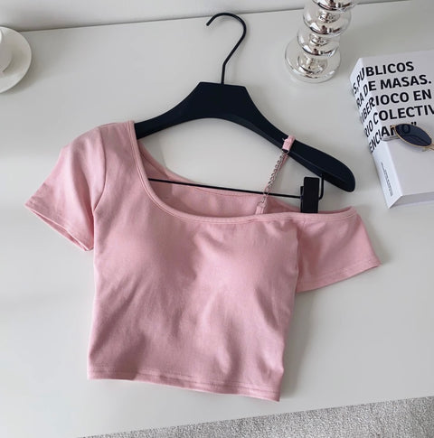 One-shoulder Midriff-baring Padded Top