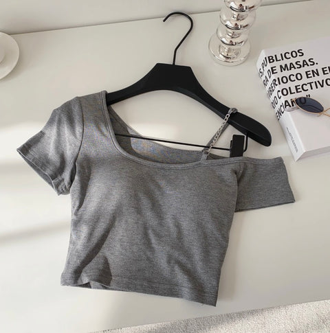 One-shoulder Midriff-baring Padded Top