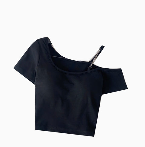 One-shoulder Midriff-baring Padded Top