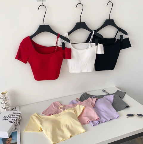 One-shoulder Midriff-baring Padded Top