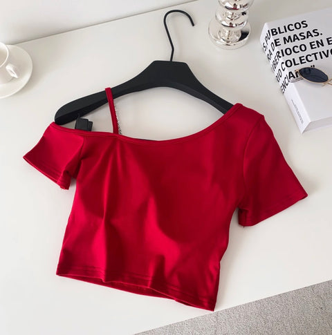 One-shoulder Midriff-baring Padded Top