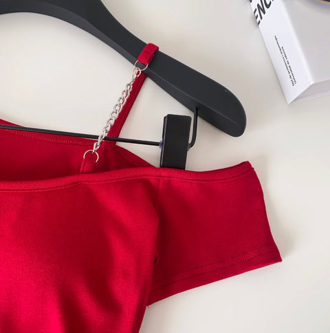 One-shoulder Midriff-baring Padded Top