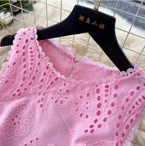 Hollowed Crochet Top & Skirt 2Pcs