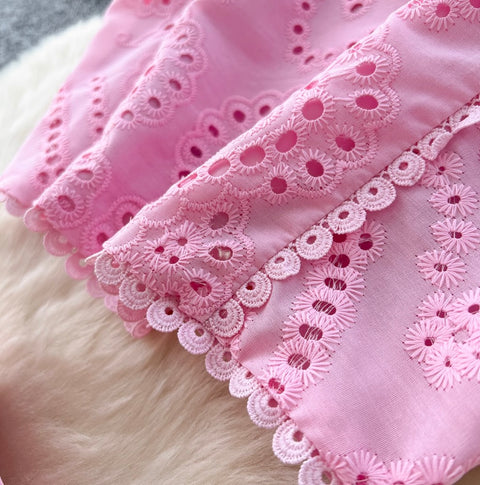 Hollowed Crochet Top & Skirt 2Pcs