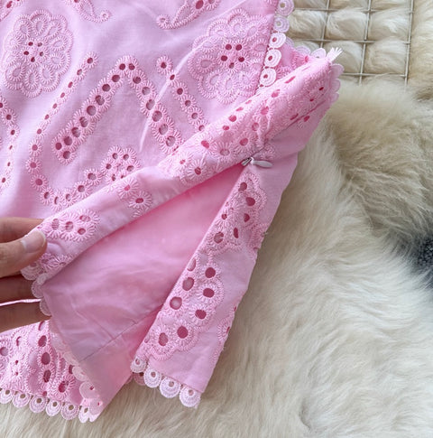 Hollowed Crochet Top & Skirt 2Pcs