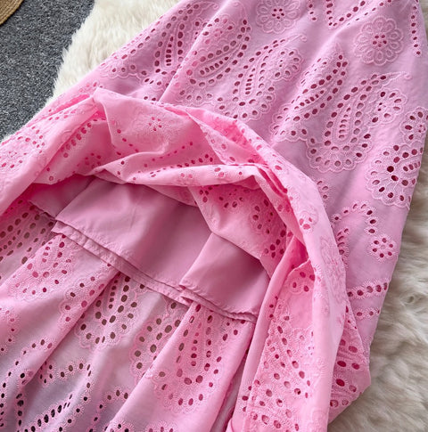 Hollowed Crochet Top & Skirt 2Pcs