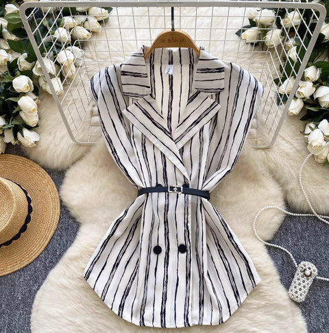 Suit Collar Printed Vest with Belt