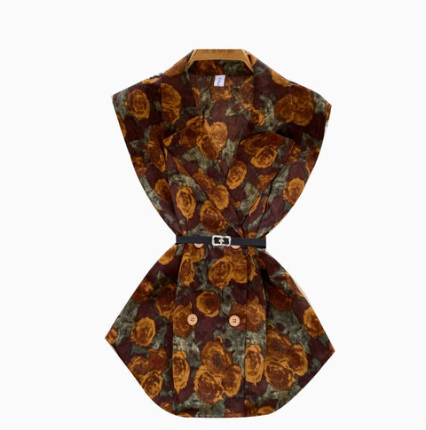 Suit Collar Printed Vest with Belt