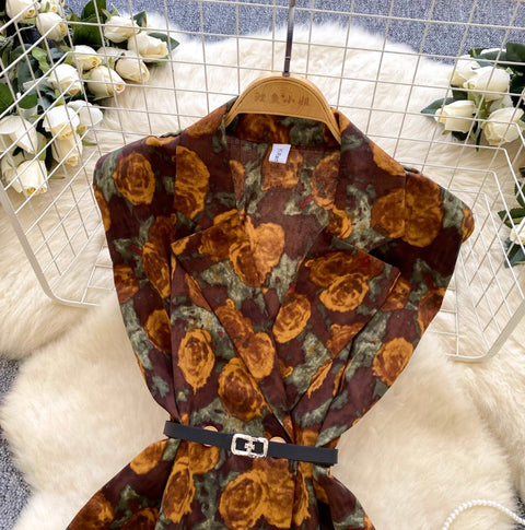 Suit Collar Printed Vest with Belt