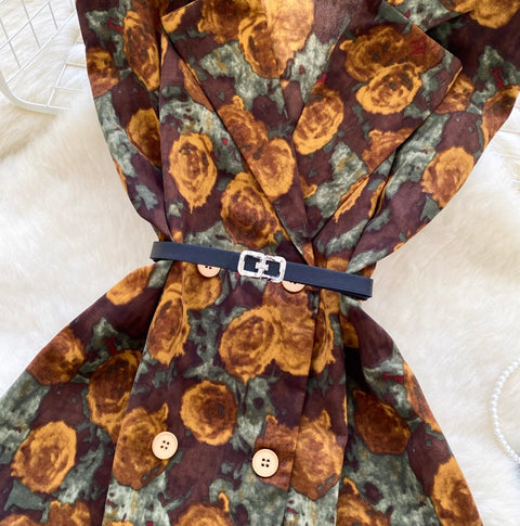 Suit Collar Printed Vest with Belt