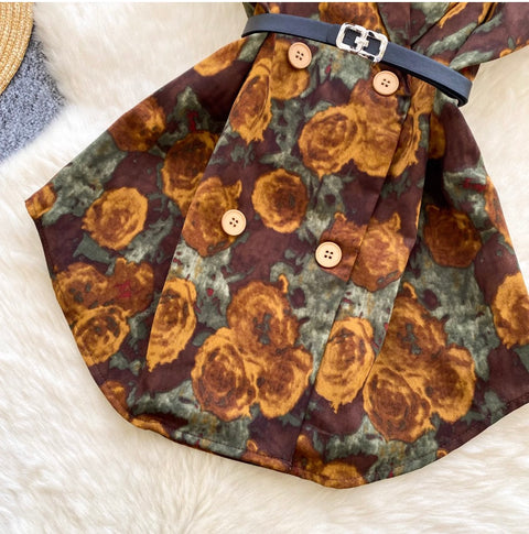Suit Collar Printed Vest with Belt