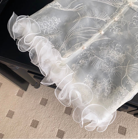 Niche Thin Embroidery White Mesh Top