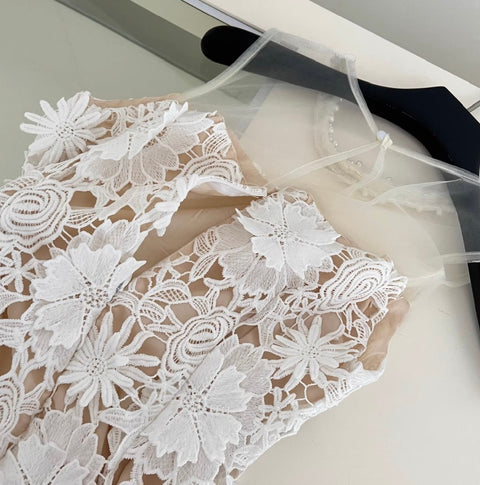 Lace Patchwork Cut Floral White Dress