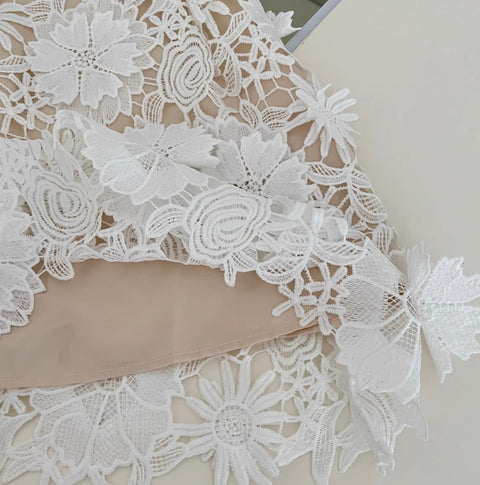 Lace Patchwork Cut Floral White Dress