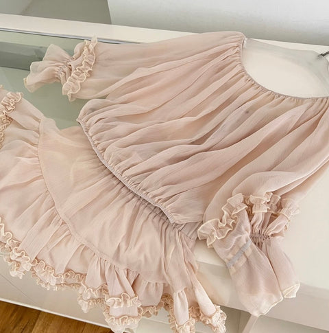 Off-shoulder Chiffon Top & Skirt 2Pcs
