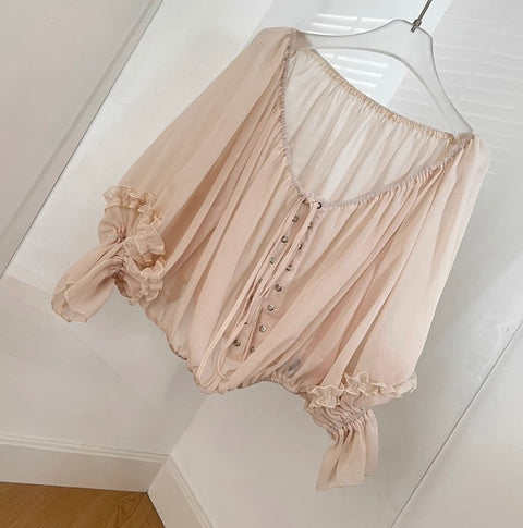 Off-shoulder Chiffon Top & Skirt 2Pcs