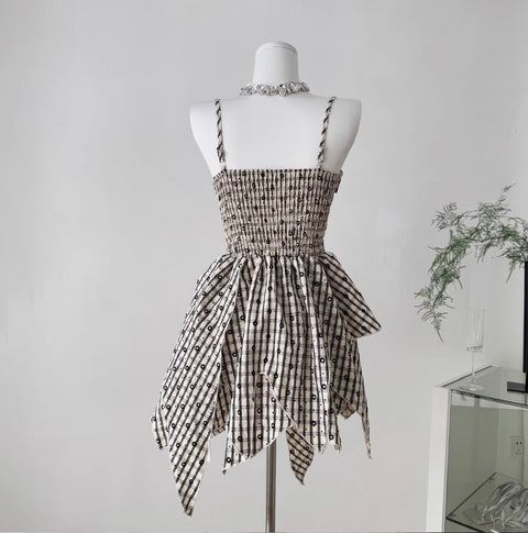Irregular Design Plaid Slip Dress