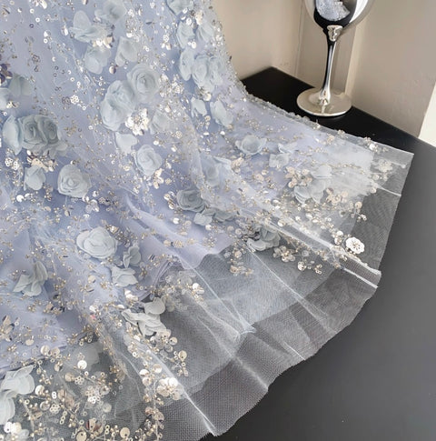 Beaded Sleeveless A-line Mesh Dress