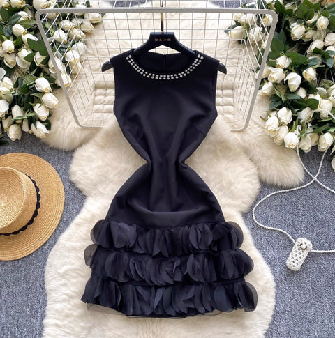 Rhinestone Studded Round Collar Dress