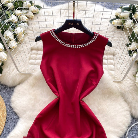 Rhinestone Studded Round Collar Dress