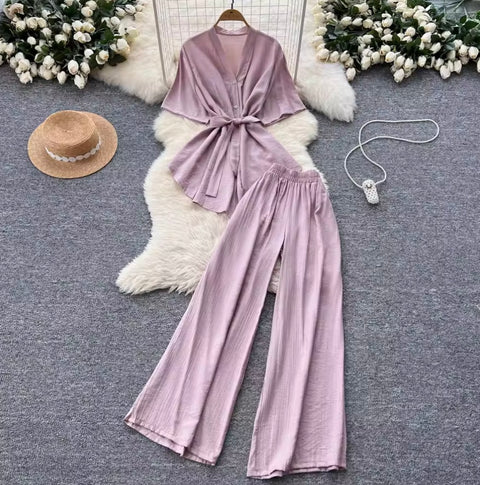 Lace-up Cardigan & Trousers Soft 2Pcs