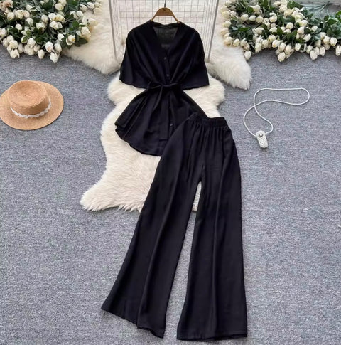 Lace-up Cardigan & Trousers Soft 2Pcs