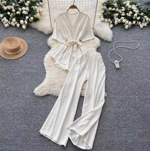 Lace-up Cardigan & Trousers Soft 2Pcs
