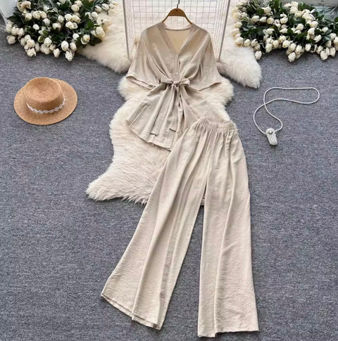 Lace-up Cardigan & Trousers Soft 2Pcs