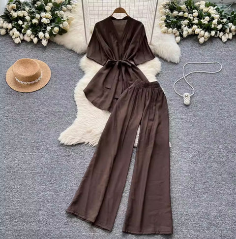 Lace-up Cardigan & Trousers Soft 2Pcs