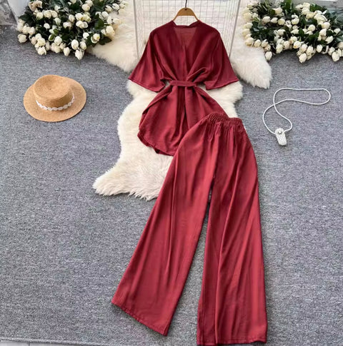 Lace-up Cardigan & Trousers Soft 2Pcs