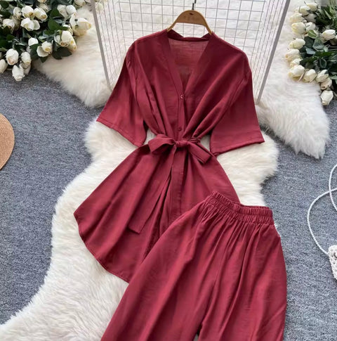 Lace-up Cardigan & Trousers Soft 2Pcs