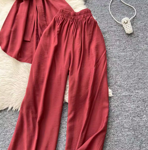Lace-up Cardigan & Trousers Soft 2Pcs