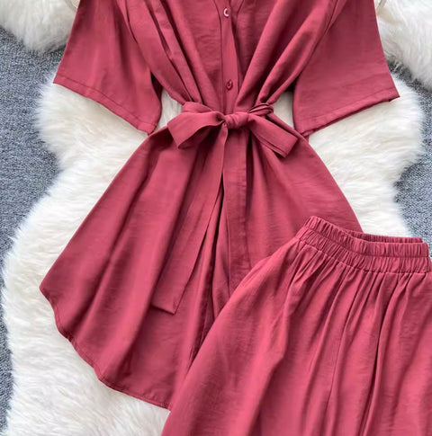 Lace-up Cardigan & Trousers Soft 2Pcs