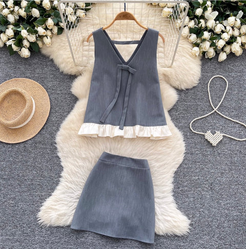 Bow-tie Vest & Skirt Niche 2Pcs