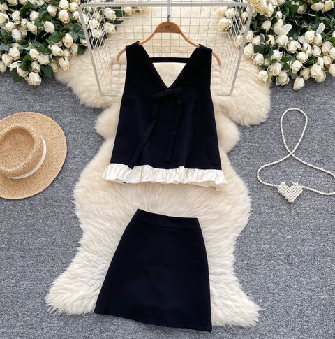 Bow-tie Vest & Skirt Niche 2Pcs