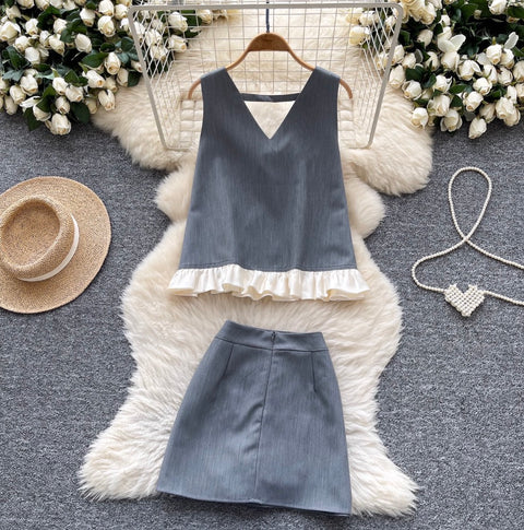 Bow-tie Vest & Skirt Niche 2Pcs