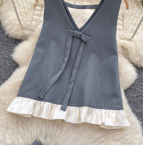 Bow-tie Vest & Skirt Niche 2Pcs
