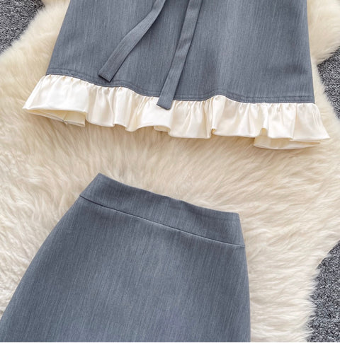Bow-tie Vest & Skirt Niche 2Pcs