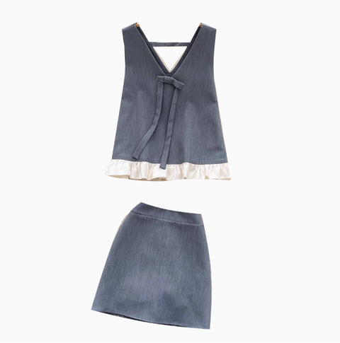 Bow-tie Vest & Skirt Niche 2Pcs