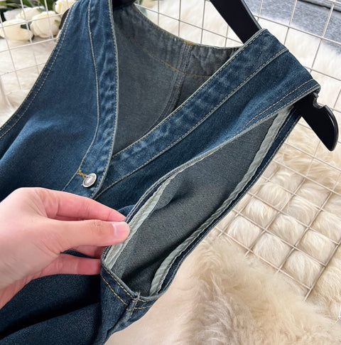 Premium Sleeveless Denim Shirt Dress