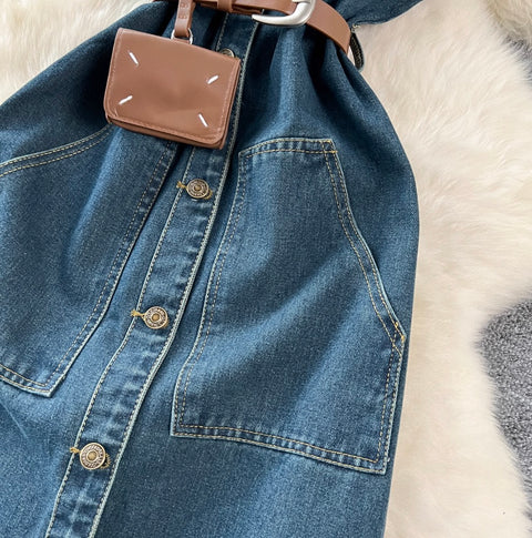 Premium Sleeveless Denim Shirt Dress